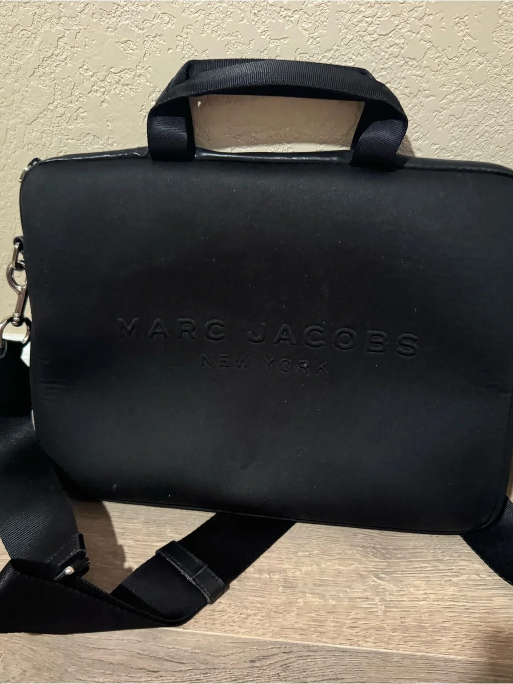 Marc Jacobs Black 15” Laptop Messenger with Embossed Logo